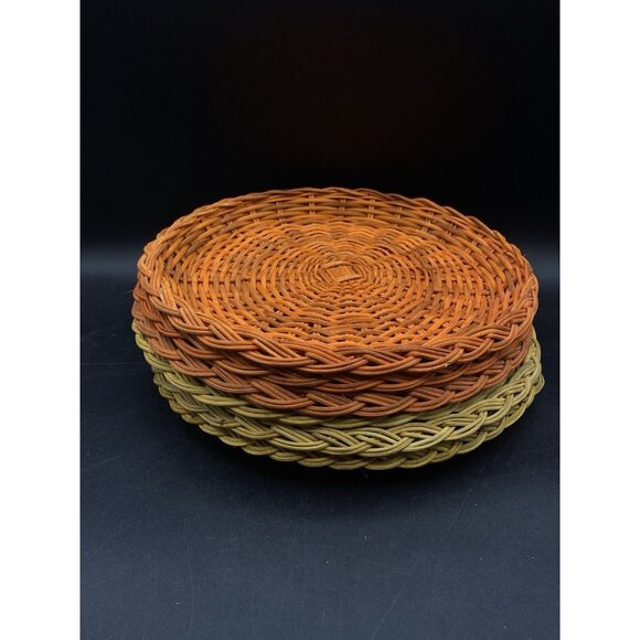 Unbranded Other - Woven Wicker Paper Plate Holders 9.5” Round Set of 6 Multicolored Hong Kong